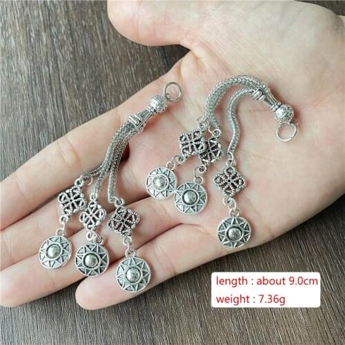 JunKang 3pcs Turkey disc sun rosary charm pendants DIY handmade bracelet necklace Prayer beads accessories metal tassel