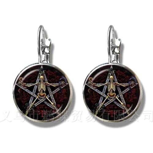 Classic Satanic Baphomet Pentagram Earrings Gothic Silver Plated Satanism Evil Occult Pentacle Stud Earrings Jewelry Pagan Gift