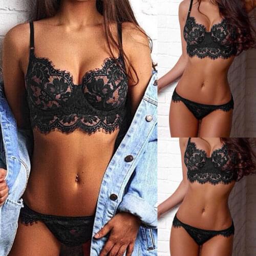 New Hot Fashion Lace Lingerie Set Sexy Women Transparent Sleepwear Erotic Bra Thongs Underwear Suits