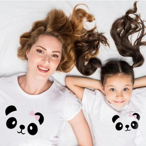 Summer cute big national treasure panda mother and daughter fashion mom and girl round neck short sleeve loose valentines day