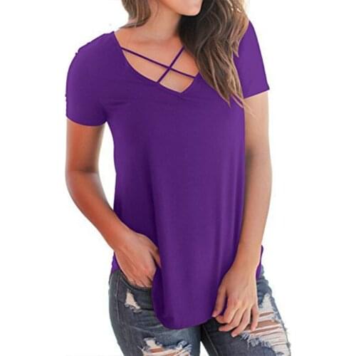 Summer Casual T Shirt Women Loose Solid Color Short Sleeve V Neck Streetwear Plus Size Tops Female Simplicity Style Tee Shirt