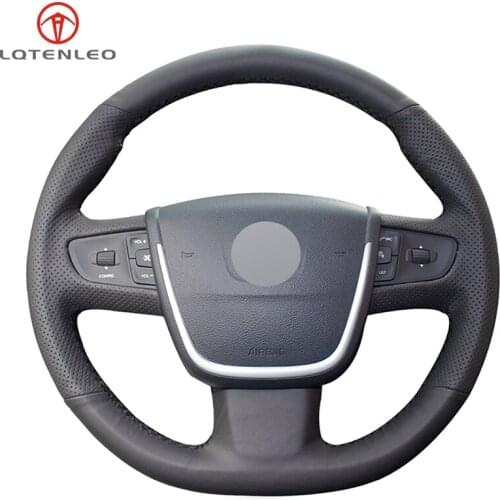 LQTENLEO Black Artificial Leather DIY Hand-stitched Car Steering Wheel Cover For Peugeot 508 2011-2018 508 SW 2011-2018
