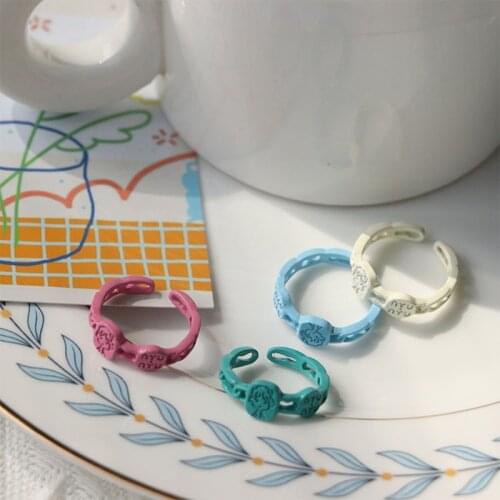 Sweet Cartoon Colorful Rings for Women Summer Cute Korean Fashion Dating Jewelry 2021 Trend Girls Gift Resizable Ring Wholesale