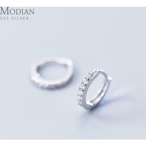 Modian New Trendy 100% 925 Sterling Silver Sparkling Black Clear CZ Tiny Hoop Earrings For Women Classic Silver Fine Jewelry