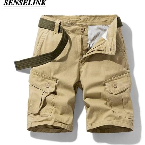 SENSELINK 2021 Summer New Casual Vintage Classic Pockets Cargo Shorts Men Outer fashion Khaki Pure cotton mens shorts