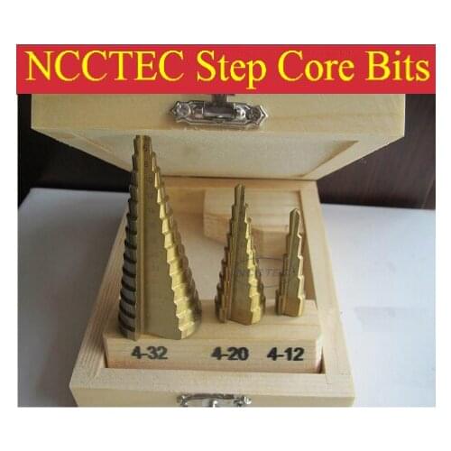 HSS 6542/M2 step drill bits set with titanium nitride coating FREE SHIPPING | 3 pcs of Pagoda Ladder Drill 4-12 4-20 4-32mm