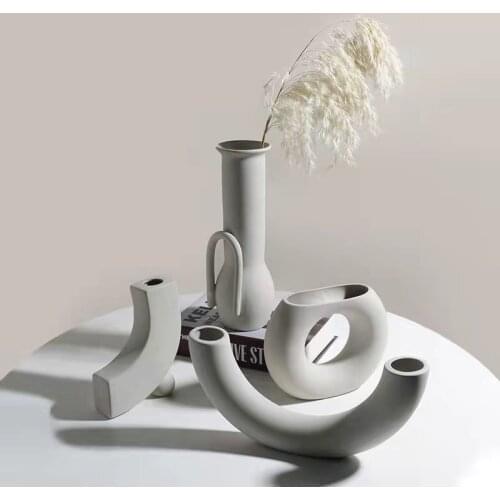 Nordic Minimalist Ceramic Desktop Vase Ornaments Dried Flower Flower Arrangement Creative Art Living Room Vases Decoration