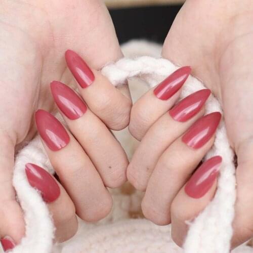 2020 New Fashion Long pointed candy false nails tail tip Nail tablets pure brown C12