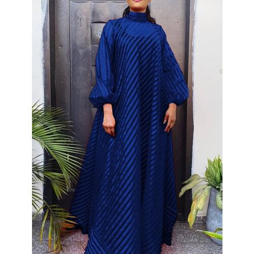 Women Sexy Sheer Long Dress Blue Striped Stand Collar Oversized Transparent Summer Casual A Line Robe Large Size Maxi Vestidos