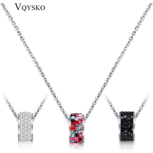 Girls Valentines Gift Stainless Steel Round Pendant Necklace Pave Four Colors CZ Crystals Fashion Jewelry for women