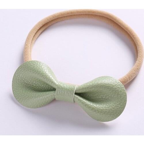 Cute Bow Handmade Leather Kids Headbands Elastic Nylon Hair Band For Girls Cute hairwear Baby Hair Accessories 26 colors
