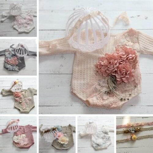 2020 Newborn Baby Photography Props Girls Clothes Headband Set , Baby Photo Shoot Props Outfit Studio Accessories Floral Dresses