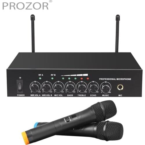 Prozor Wireless Microphone with Treble Echo Bass Bluetooth-Compatible Dual Cordless UHF Microphone System for DJ Amplifiers