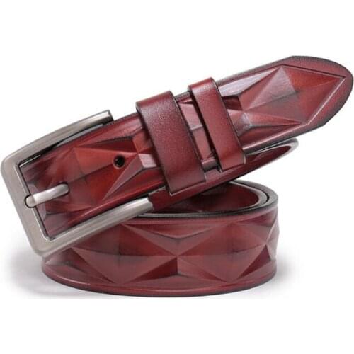 JXQBSYDK Luxury Belts for Men Pin Buckle High Quality Fashion Personality bump 3D design Business Genuine Leather Belts