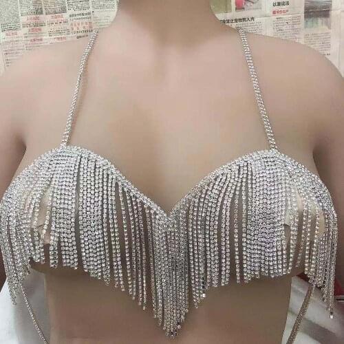 Luxury jewelry bra Necklace thong Rhinestone tassel body chain sexy crystal body chain harness chest bikini jewelry gift