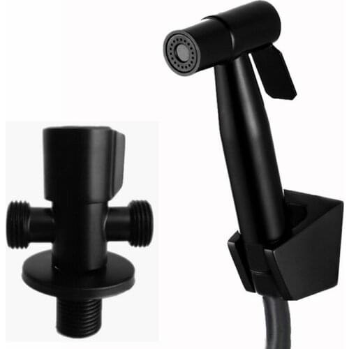 Handheld Bidet Spray Black Shower Sprayer Set Toilet Shattaf Sprayer Douche kit Bidet Fauce with black angle valve BL95