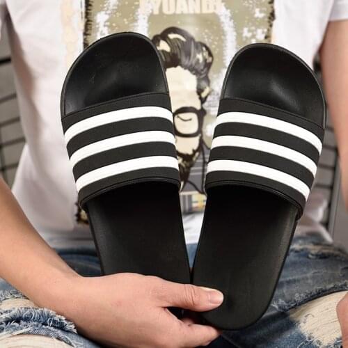 Mens EVA Slippers Mens House Shoes Couples Flip Flops Soft Black and White Stripes Slides Women Outdoor Casual Rubber Slippers