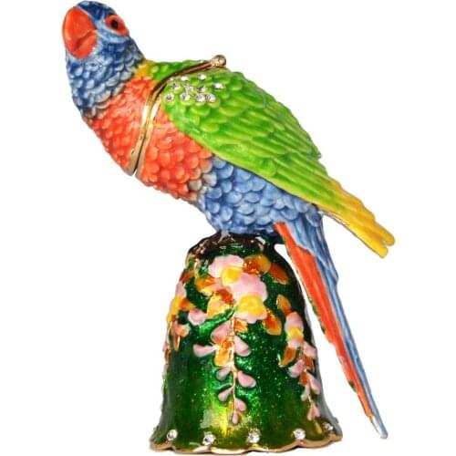 Lorikeet Parrot Bird Trinket Box Bird Figurine Treasured Enameled Box Necklace Box Collectibles Gifts