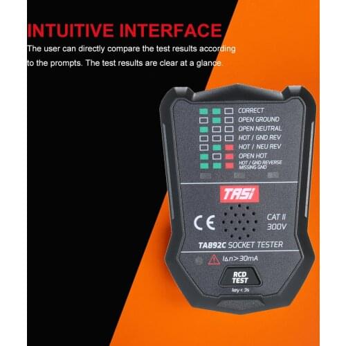 TASI Electric RCD Socket Tester Multifunctional Circuit Detector Ground Wire Zero Line Live Line Leakage Tester Voice Broadcast