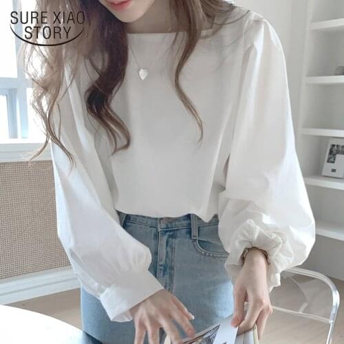 Korean Vintage Square Collar White Blouses Women 2021 Long Sleeve Loose Shirts for Women Clothing Female Tops Fashion New 13958