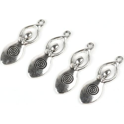 10 PCs Vintage Zinc Metal Alloy Goddess Pendants Antique Silver Color Spiral Carved For Diy Neckalce Jewelry Making Findings