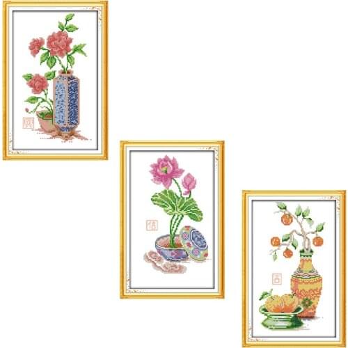 Faith Auspicious Flourish Cross Stitch Flower Plant Embroidery Stamped Cross Stitch 14CT 11CT Embroidery Handmade Needlework Kit