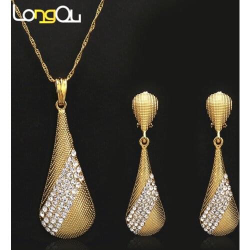 High quality Pendant Necklaces Earrings sets for Women Teenage Girls Gold Color Large drop crystal Jewelry Party Gift Decoration