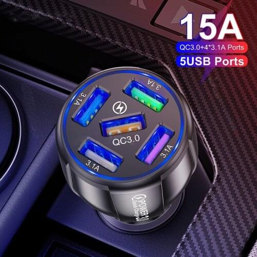 15A 5 Ports USB Car Charge Quick Mini LED Fast Charging For iPhone Xiaomi Huawei Mobile Phone Charger Adapter in Car Accessories