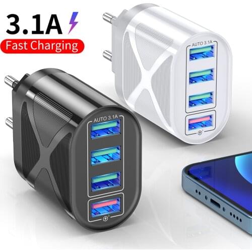 Lovebay 48W 4 Port USB Charger 3A Quik Charge 3.0 Mobile Phone Charger Fast Wall Chargers For iPhone 12 Pro Max Xiaomi iPhone 11