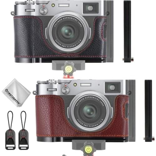 Camera Genuine Leather half Case Protective Bag + Quick Release L Plate Bracket For Fujifilm X100V