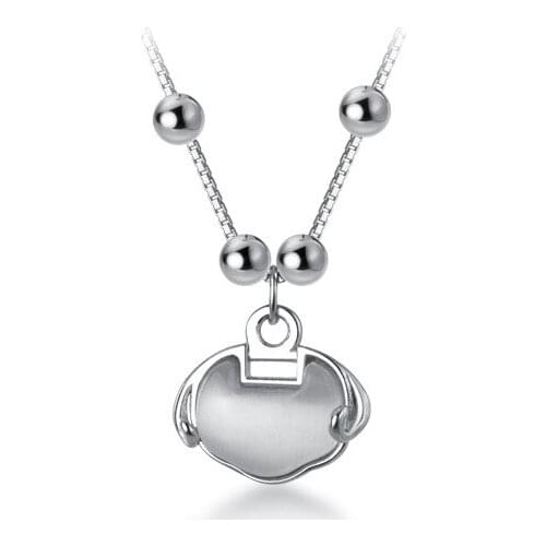 100% 925 Sterling Silver Fine Jewelry Lucky Bean longevity lock pendant Necklace Choker C-D6418