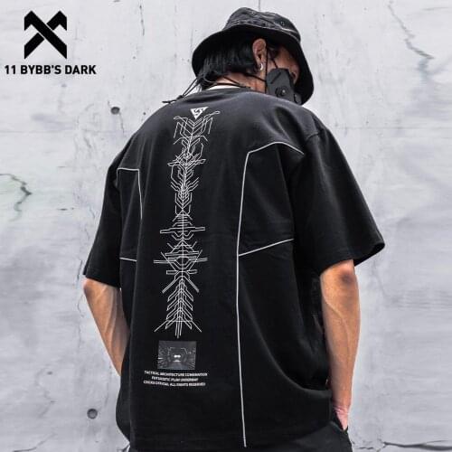 11 BYBBS DARK Hip Hop T-Shirt Mens Techwear Print Loose Short Sleeve Shirts 2021SS Streetwear Cotton Harajuku Tshirts Loose