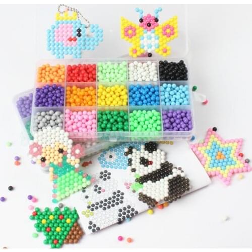 15 Color Water Spray Beads 3D Puzzles Kids Toy Fuse Beads Jigsaw puzzle 1800pcs Beads Educational Toys Pegboard Set Brinquedos