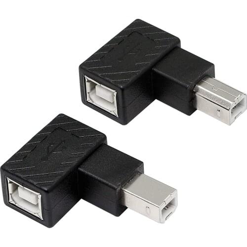2 Pack 90 Degrees USB 2.0 B Male to Type-B Female Printer Adapter,for Printer, Scanner, Mobile HDD and More(Left Angle+Right An