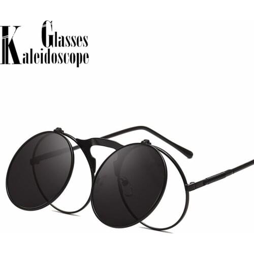 2021 Fashion Steampunk Sunglasses Women Men Brand Round Clamshell Glasses Metal Frames Mirror Sun Glasses High Quality