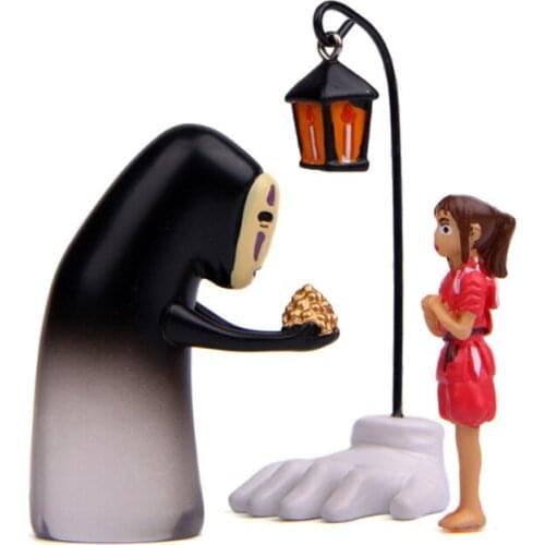 3PCS/Lots Japanese Anime Studio Ghibli Spirited Away No Face Ghost Man Holding Gold Little Girls Mini Figure Toys for Kids Gifts