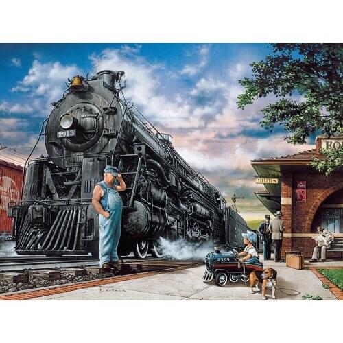KAMY YI Cartoon Train Diamond Painting Landscape Cross Stitch 5D Diy Full Diamond Embroidery Mosaic Home Decoration
