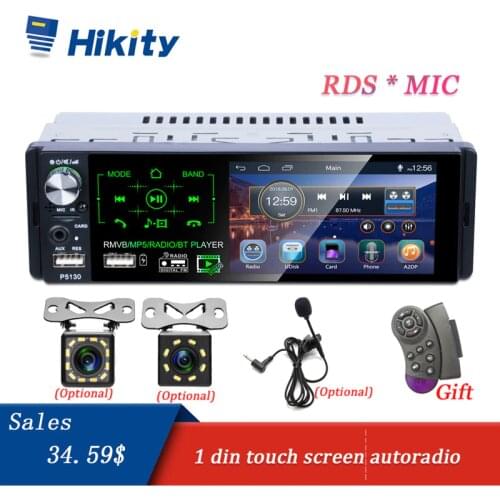 Hikity Car Radio 1 Din Car Audio 4.1" Touch Screen Car Stereo Multimedia MP5 Player Support RDS Bluetooth FM Dual USB Micphone