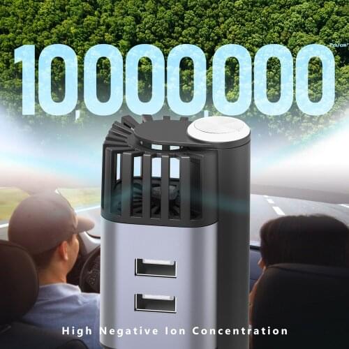 12V Dual USB Car Fresh Air Anion 10 million Ionic Purifier Oxygen Bar Ozone Ionizer Cleaner Vehicle Smoke Remover Air Freshener