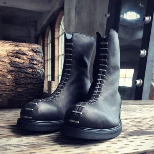 Punk Style Black Boots Men Rivet Vintage Zipper High-Top Shoes Luxury Designer Street Winter Platform Boots Zapatos De Hombre