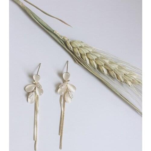 Long Tassel Exquisite Opal Wheat Ears Earrings Light Luxury Design Sense Prevent Allergy Dangle Earrings Female Fashion Jewelry