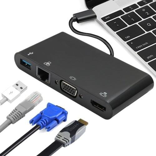 USB-C Hub Dock Thunderbolt 3 to HDMI 4K VGA USB3.0 Hub Gigabit Ethnernet RJ45 1000Mbps Converter Cable Adapter for Macbook 2017