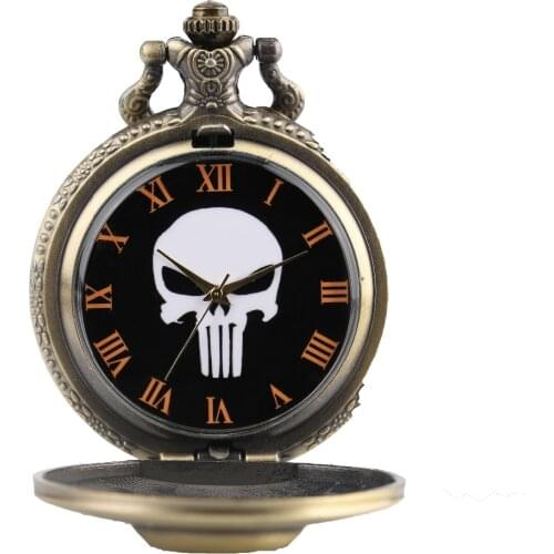 Free shipping Dropshipping Pal Necklaces Evil 3D Skull Head Quartz Pocket Watch Necklace Clock Christmas Gifts for Men Women