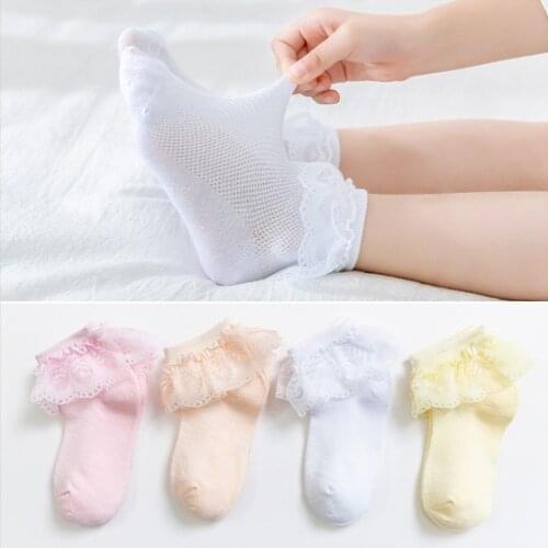 10 Pairs/lot Breathable Cotton Mesh Lace Ruffle Princess Socks Four Colors Optional Latin Dance Socks for Girls Children Kids