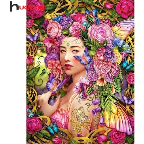 Huacan Diamond Painting Embroidery Woman Full Square/round Diamond Mosaic Rose Peony Flower Home Decoration