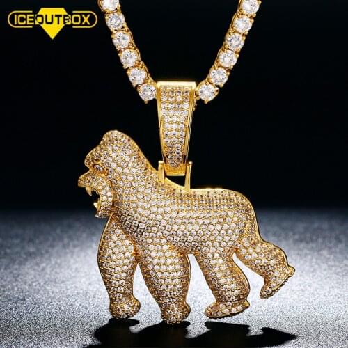 ICEOUTBOX Animal Orangutan Pendant Bling AAA Zircon Mens Hip Hop Necklace Rock Jewelry Micro Pave Fashion Pendant Chain Gifts