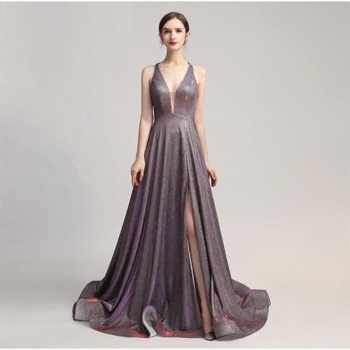 Sparkly V-neck Prom Dresses Sleeveless Gradient Color Back Straps Evening Dress Long Wedding Party Guest Gowns Elegant 2021 New