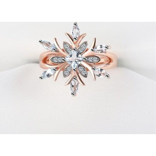 925 Sterling Silver Rings For Women Snowflake Gemstone Topaz Rose Gold Plated Lovely Birthday Gifts Delicate Womans Jewelry