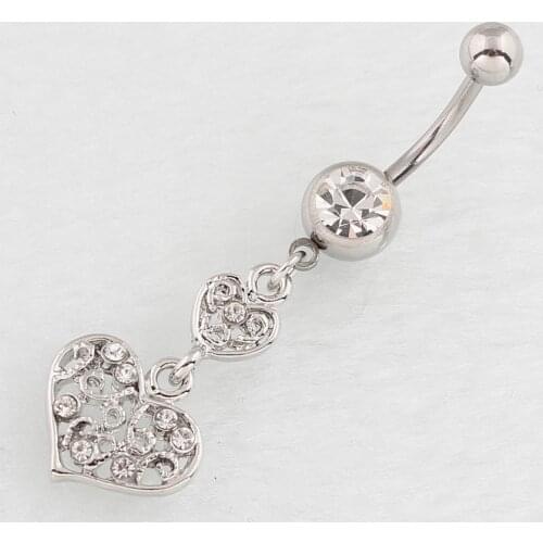 Fashion Exquisite Sexy Rhinestone Hollow Heart Belly Rings for Women Body Piecing Jewelry