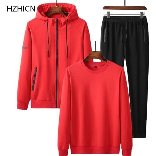 Hot Sale Mens Sets Fashion Sportsuits 3 Pieces Tracksuits Autumn Pure Cotton Sweatshirts Mens Sweatpants Hoodie Plus size L-6XL